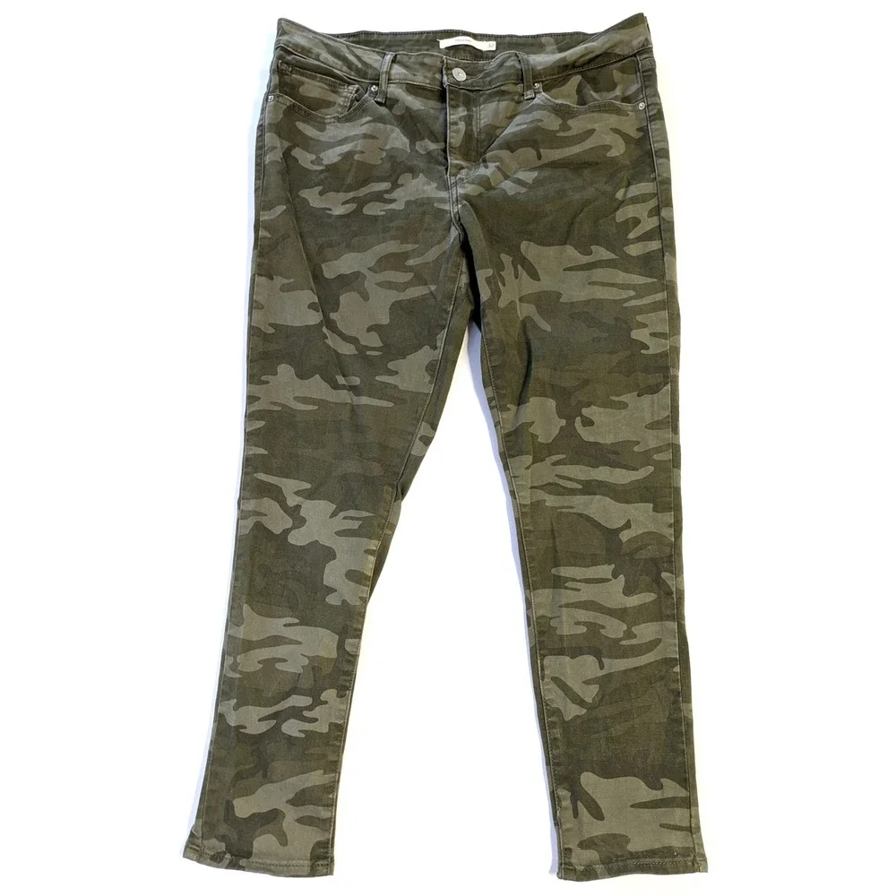 Levis 711 Skinny Jeans Womens 32 Green Camo Camouflage Mid Rise Stretch Pants